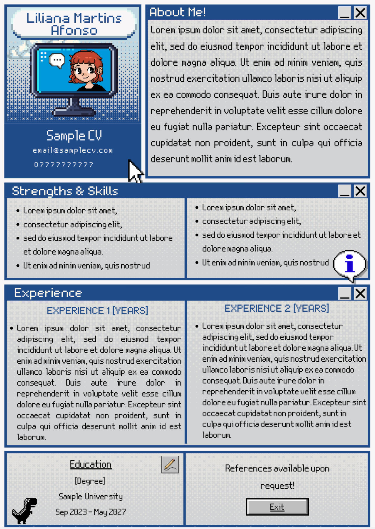 commissioned to design a CV for someone interested in working in the games industry